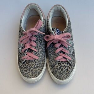 Golden Goose May Little Girl Pink leopard-print leather sneakers size 10.5 29